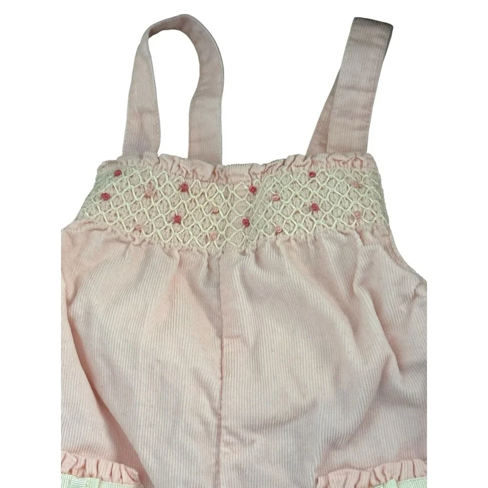 Vintage Gymboree Baby Girls Pink Corduroy Smocked Overalls Sz 0-3 Mths‎ 2005